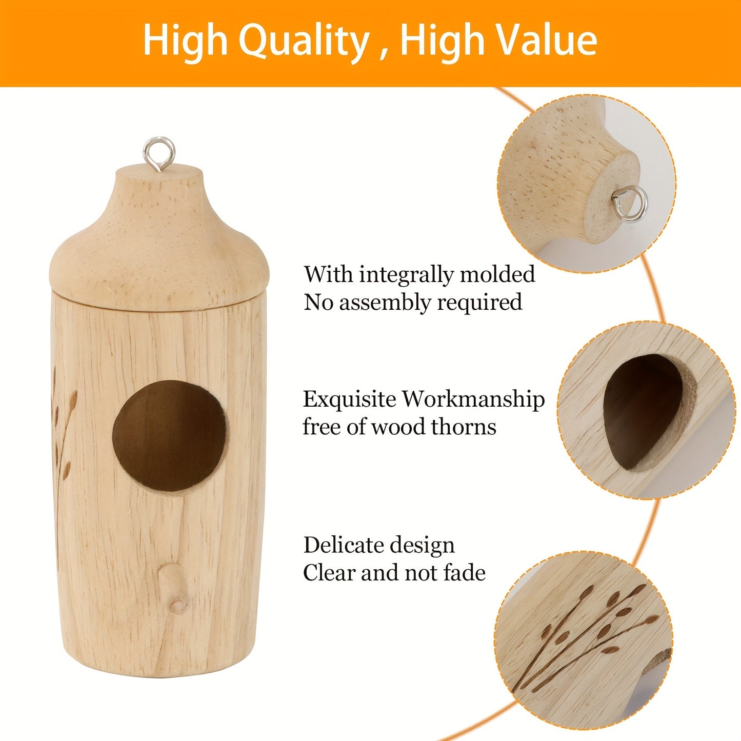 3pcs Hummingbird House Set – Natural Wooden Hanging Houses for Outdoor Gardening & Home Decoration Gifts