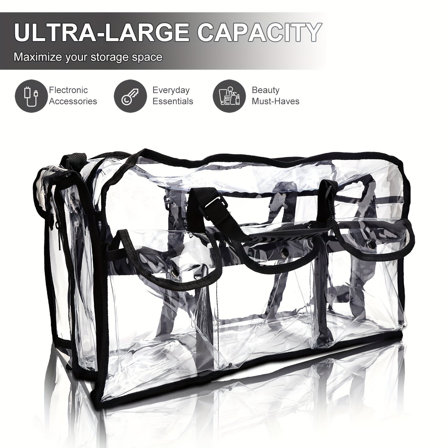 Professional Large Capacity Transparent PVC Makeup Organizer – Waterproof Cosmetic Bag with 6 Pockets and Adjustable Shoulder Strap, Travel-Friendly for MUA and Artists