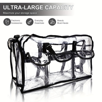 Professional Large Capacity Transparent PVC Makeup Organizer – Waterproof Cosmetic Bag with 6 Pockets and Adjustable Shoulder Strap, Travel-Friendly for MUA and Artists