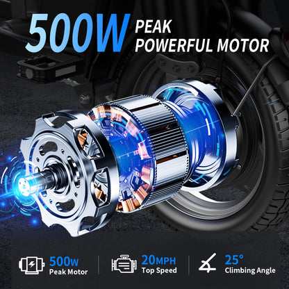 High-Performance Folding Electric Bike - 500W Motor, 14" Tire, 20MPH Speed, 25 Miles Range, Dual Suspension, 48V 13AH Battery - Ideal Commuter Ebike for Adults