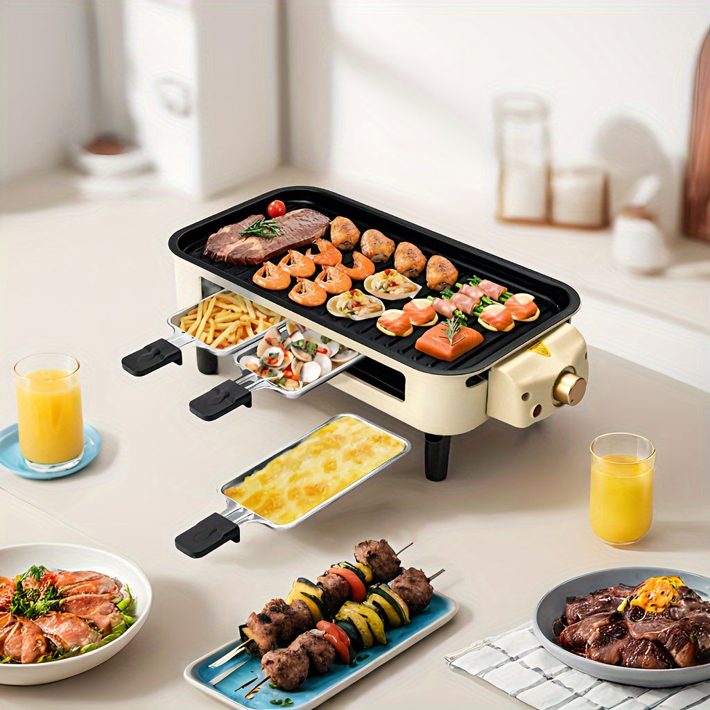 SUSTEAS 2 in 1 Smokeless Electric Grill - 1500W Indoor Kitchen Grill with Non-Stick Removable Plate, Temperature Control, Dishwasher Safe