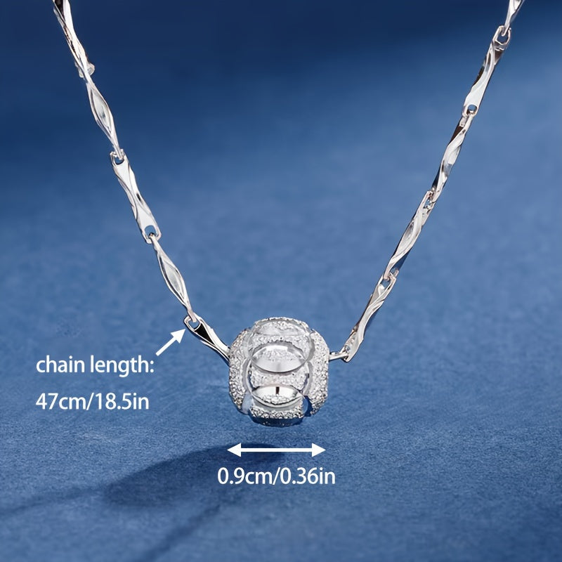925 Sterling Silver Necklace - Lucky Bead Pendant, Hypoallergenic Collarbone Chain, Shiny Silver Jewelry for Elegant Daily Wear & Gift Giving