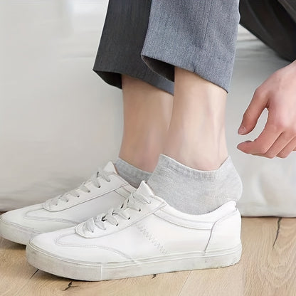 5/10 Pairs Men's Solid Low Cut Ankle Socks - Anti-Odor, Sweat Absorption, Breathable, All-Season Wear