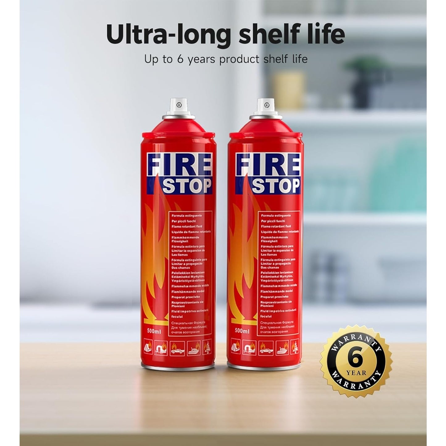 Fire Extinguisher Spray Multi-Pack with Brackets - Portable for Home, Kitchen, Grill, Car - 2, 4, 6-Pack Options - Multi-Class A, B, C, K - Compact 8 in 1 Design