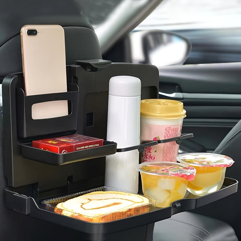Adjustable and Foldable Car Dining Table with Cup Holder – Portable Backseat Storage Tray for Food and Drinks, Made of Durable PP Material