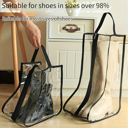 Minimalist PVC Shoe Protector Bags – Clear, Foldable, Waterproof, Dustproof with Zipper, Hand Washable Storage Bags for Travel & Home Organization