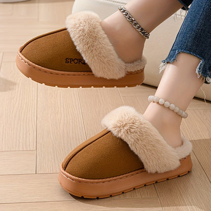 Cozy Women's Slip-On Mules - Soft Fleece Lining, Non-Slip EVA Sole, Casual Solid Color Home Shoes