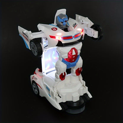 Automatic Deformation Robot Car Toy - Transforms into Robot, Universal Obstacle Avoidance with Lights and Music, Ideal for Birthday, Christmas, Halloween Gifts (Batteries Not Included)