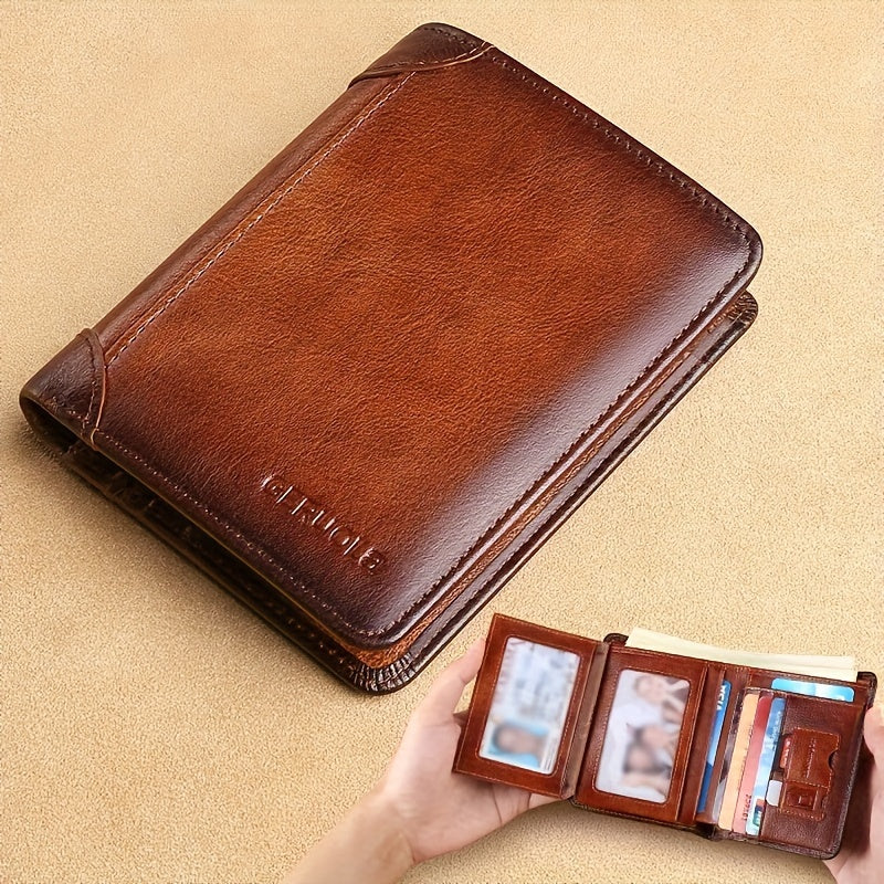 Men's Vintage Top Layer Cowhide RFID Blocking Wallet – Thin, Multi-Function ID & Credit Card Holder, Gradient Design, Perfect for Father's Day Gift