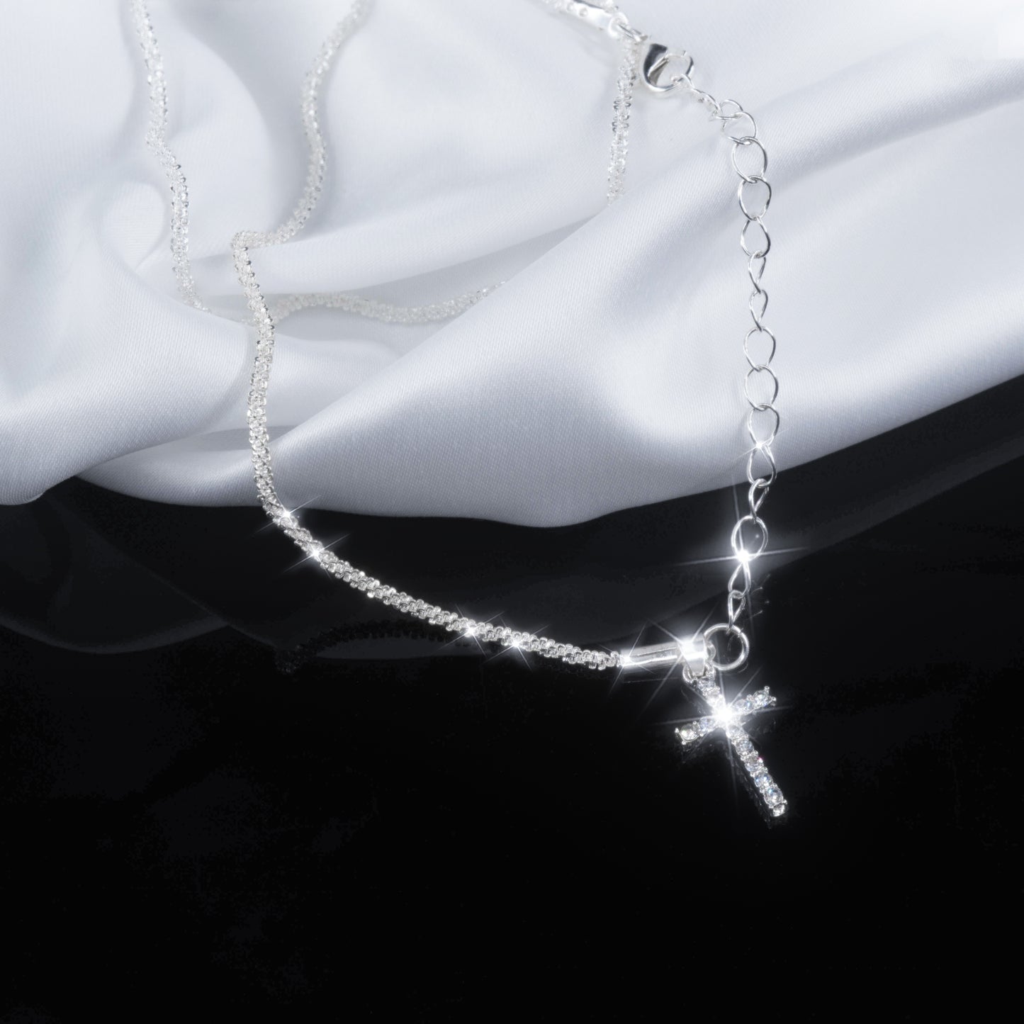 2pcs 925 Sterling Silver Wavy Cross Anklet Set for Women – Beach Star Anklet Gift for Holiday