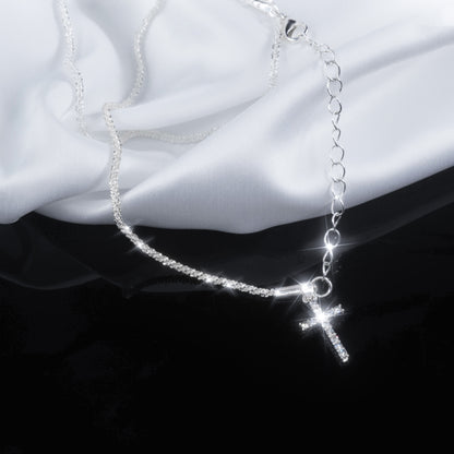 2pcs 925 Sterling Silver Wavy Cross Anklet Set for Women – Beach Star Anklet Gift for Holiday