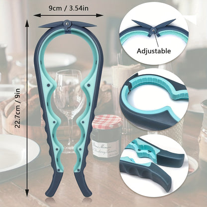 5 in 1 Multi-Purpose Bottle Opener Set - Stainless Steel Kitchen Tools for Arthritis & Weak Hands, Includes Jar Opener and Non-Slip Grip Pad
