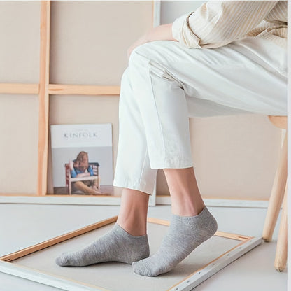 5/10 Pairs Men's Solid Low Cut Ankle Socks - Anti-Odor, Sweat Absorption, Breathable, All-Season Wear