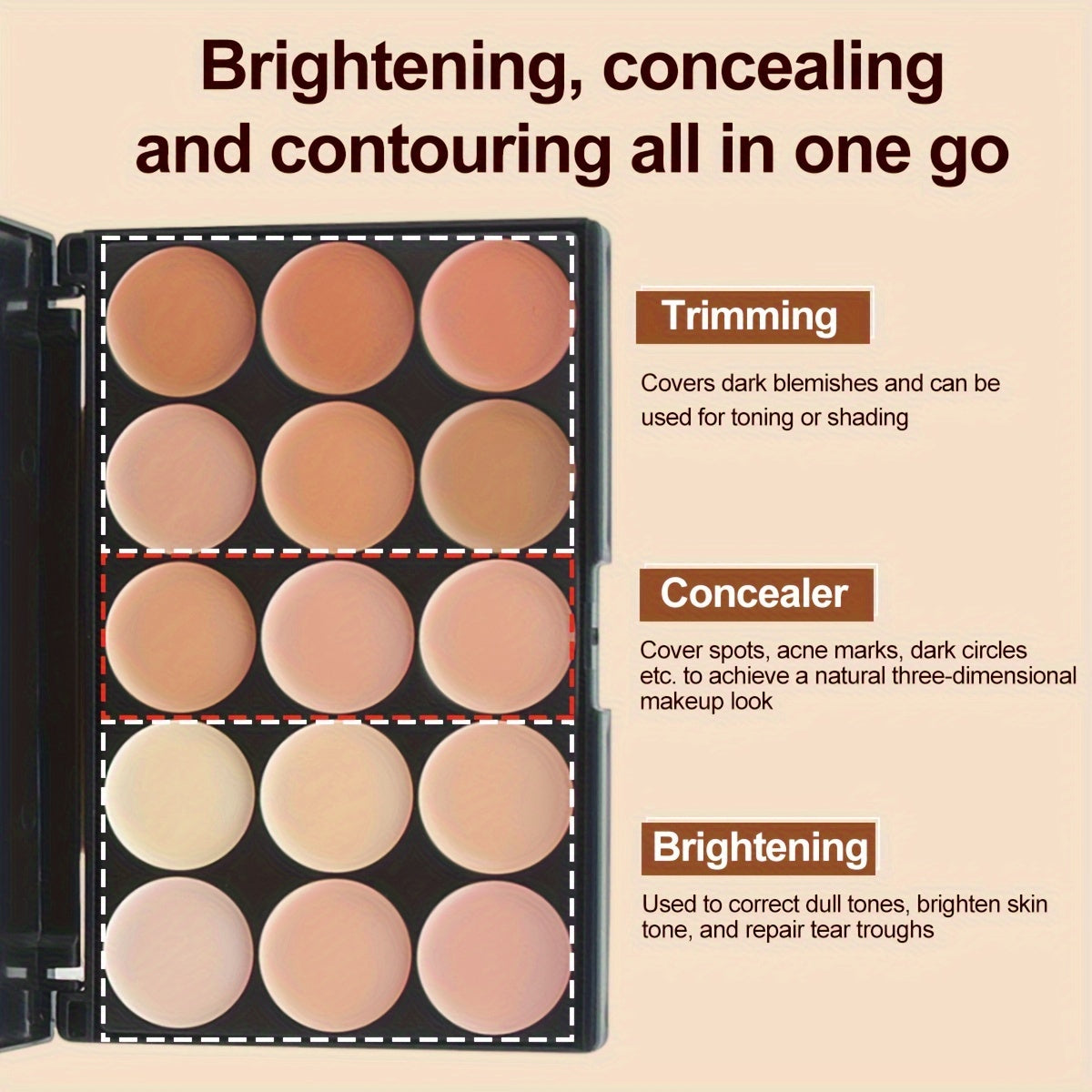2pcs Set: 15-Shade Concealer Palette with Brush – Waterproof & Sweatproof, Full Coverage for Acne and Tattoos, Moisturizing Long-Lasting Face Makeup