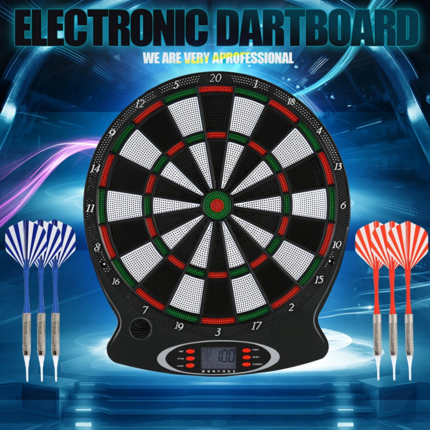 Electronic Dart Board Set - Soft Tip Dartboard with LCD Display, 6 Darts, and Professional Soft Tip Darts