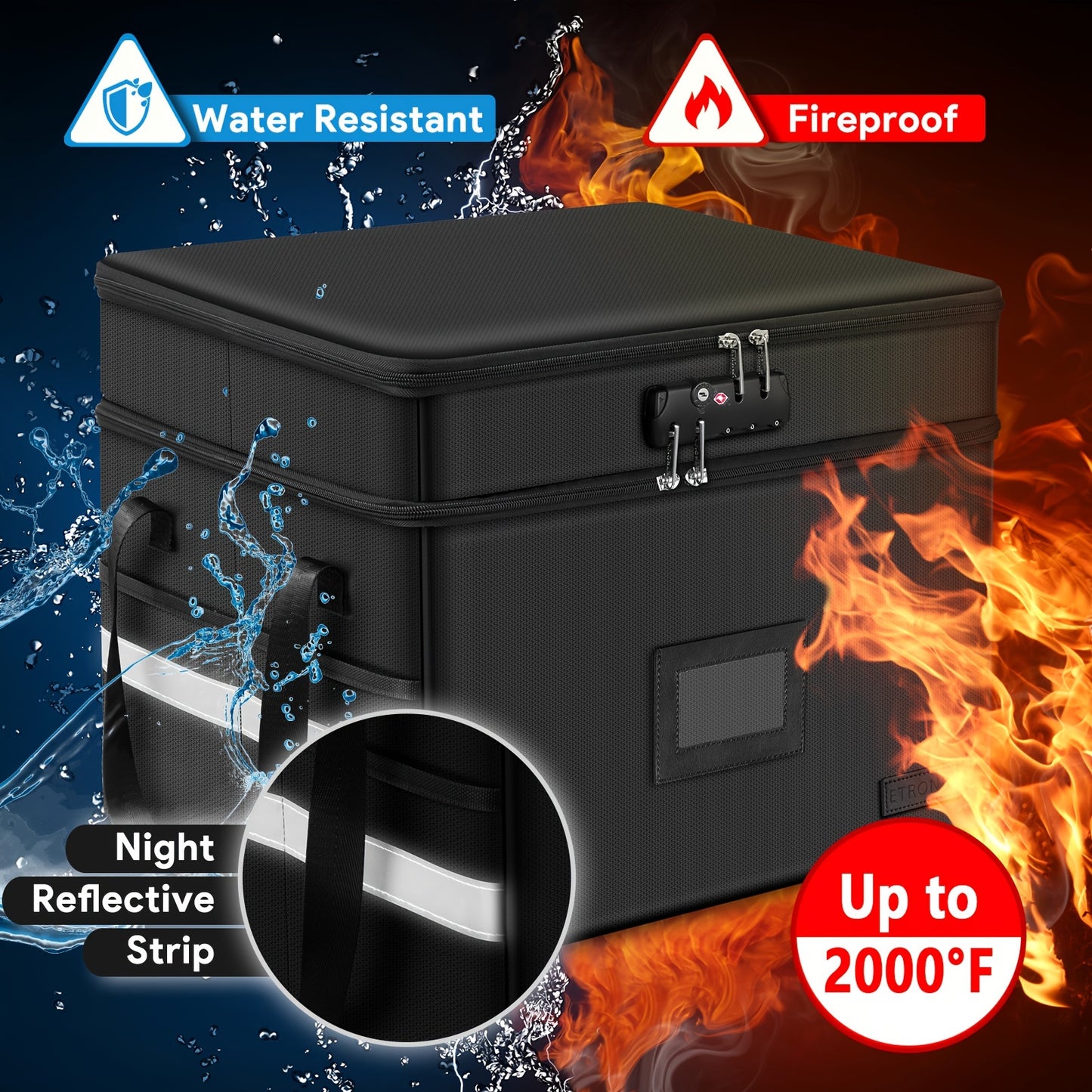 Fireproof Document Box with Lock - 2 Layer File Storage Organizer with 5 Tabs and Insert, Portable Cabinet with Handle for Letter/Legal Size Folders and Certificates