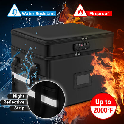 Fireproof Document Box with Lock - 2 Layer File Storage Organizer with 5 Tabs and Insert, Portable Cabinet with Handle for Letter/Legal Size Folders and Certificates