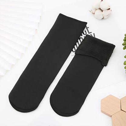6 Pairs Winter Thermal Socks - Unisex Thickened Fleece-Lined Mid-Calf Boot Socks in Solid Colors - Soft Polyester and Spandex Fabric, Hand Wash Recommended