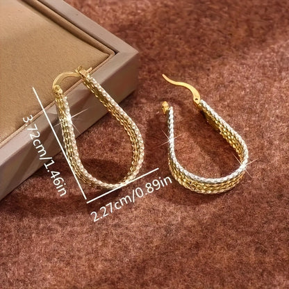 Golden Copper Water Droplet Ripple Hoop Earrings - Elegant Minimalist Oval Earrings for Women
