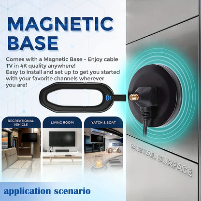 320+ Miles Long Range TV Antenna Pro – 360° Reception, 4K/1080P Compatible, High Gain Signal, Magnetic Base for Easy Indoor/Outdoor Installation, Weather Resistant