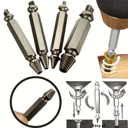 4pcs Steel Screw Extractor Set – Powerful Broken Screw Remover, Damaged Screw Easy-Out Kit, Precision Drill Bit Guide for Repairs