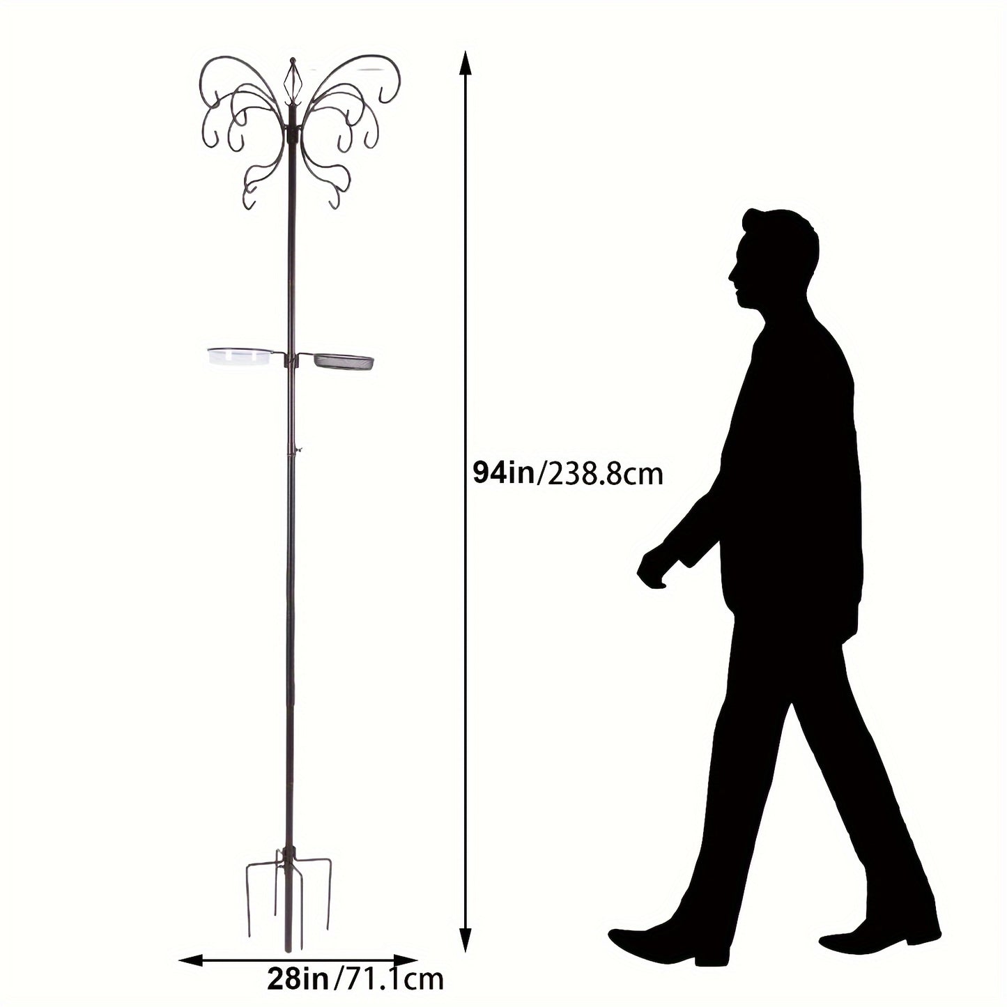 94-Inch Metal Bird Feeding Station – Complete Multi-Feeder Kit with 4 Feeders, Water Bowl & Food Tray