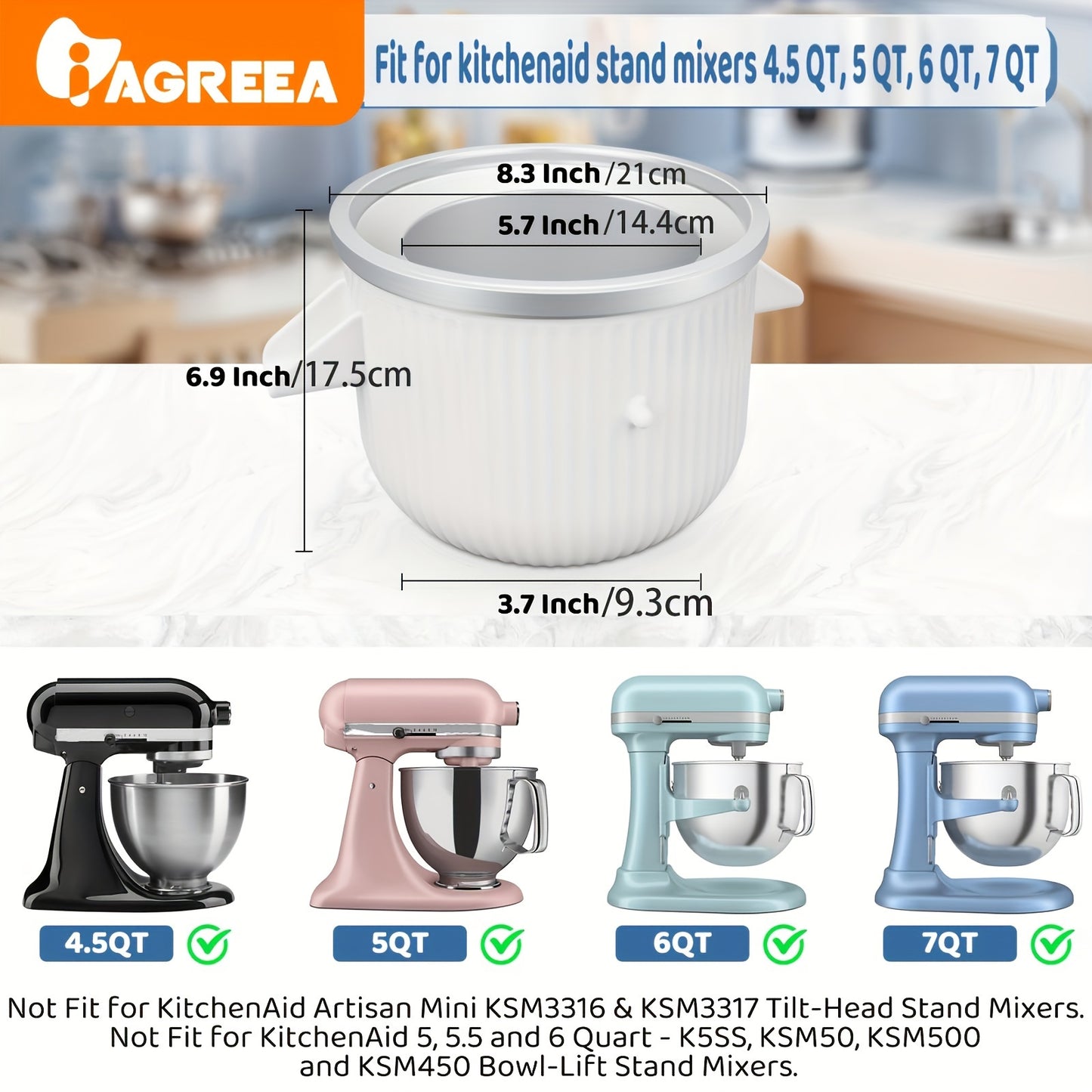 Ice Cream Attachments for Kitchenaid Stand Mixer – Frozen Yogurt, Ice Cream and Sorbet Maker Bowl – Fits 4.5QT & 6QT Mixers