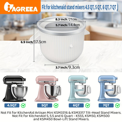 Ice Cream Attachments for Kitchenaid Stand Mixer – Frozen Yogurt, Ice Cream and Sorbet Maker Bowl – Fits 4.5QT & 6QT Mixers
