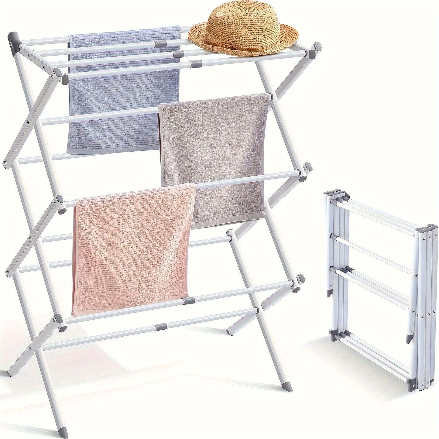 Foldable Drying Rack – Durable Clothes Holder with Anti-Slip Horseshoe & Secure Buckle Lock, Expandable Home Storage Organizer for Towels & Clothing