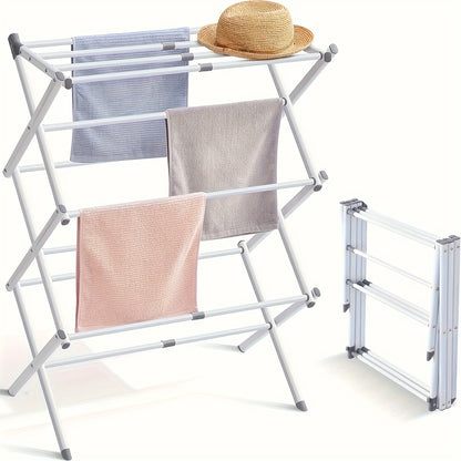 Foldable Drying Rack – Durable Clothes Holder with Anti-Slip Horseshoe & Secure Buckle Lock, Expandable Home Storage Organizer for Towels & Clothing