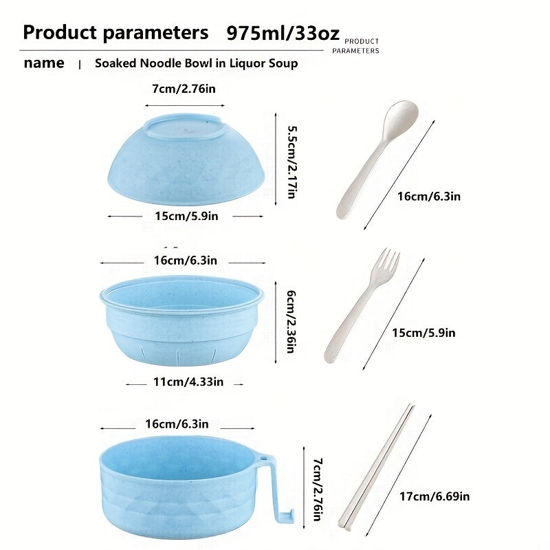 Ramen Bowl Set – Microwave Safe Noodle Cooker with Spoon, Chopsticks and Fork, Perfect for RV, Camping, Picnic, Kitchen and Dorm
