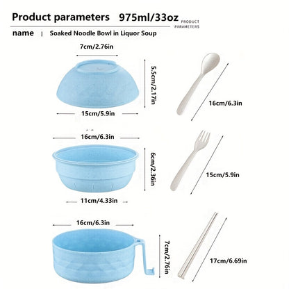 Ramen Bowl Set – Microwave Safe Noodle Cooker with Spoon, Chopsticks and Fork, Perfect for RV, Camping, Picnic, Kitchen and Dorm
