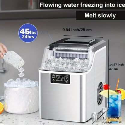 Countertop Ice Maker – 45lbs Capacity, 2-Way Water Supply, Self-Cleaning, Ice Size Control, 24H Timer – Stainless Steel Ice Machine for Home Bar, RV, and Parties (Black)