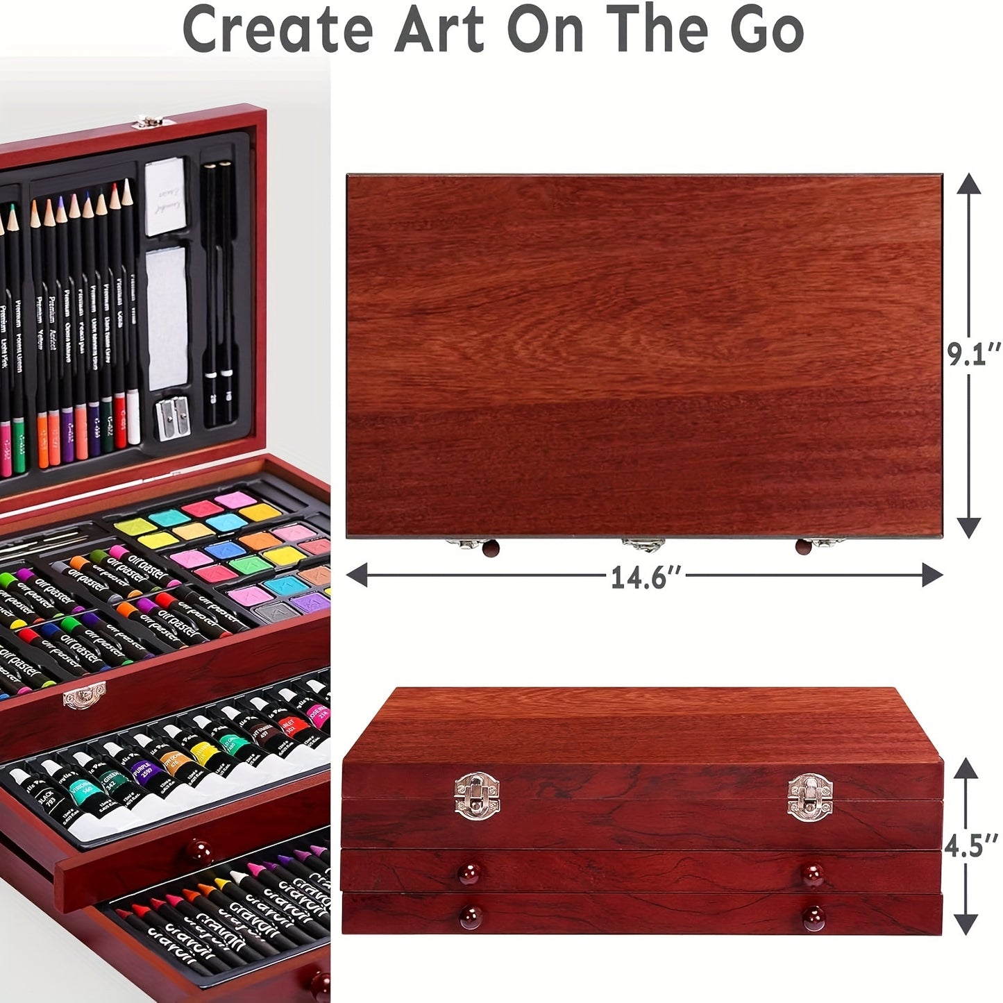 175 Piece Deluxe Art Set with 2 Drawing Pads - Professional Art Kit in Wooden Case, Includes Crayons, Acrylic Paints, Colored Pencils for Artists & Teens, Ideal for Halloween and Christmas Gifts