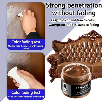 FAMACOL Leather Color Restorer Cream – 1.69oz Black Dye for Leather Repair & Refurbishment, Non-Toxic for Sofa, Shoes, Bags