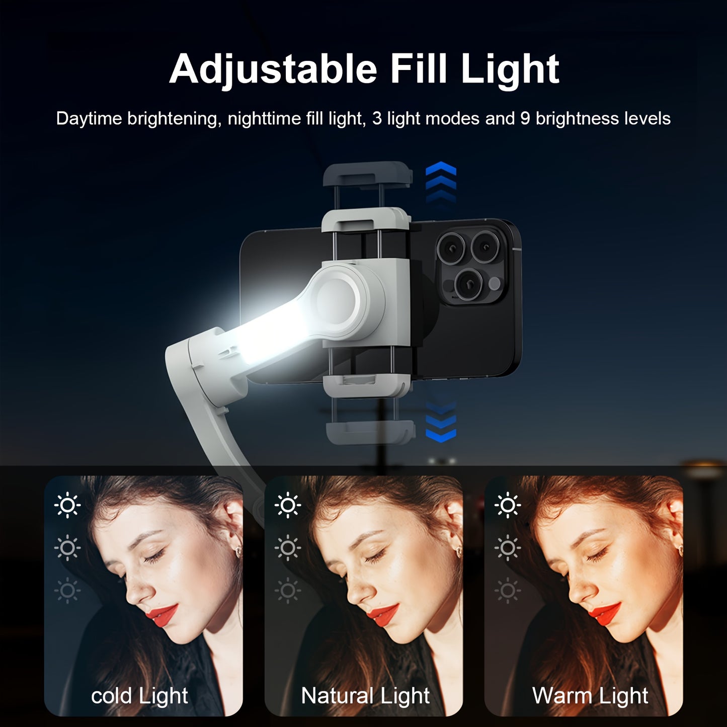 3-Axis AI Smartphone Gimbal Stabilizer Plus - Advanced Object & Face Tracking, 360° Rotation, LED Light, Tripod, Anti-Shake, Wireless Rechargeable Battery for TikTok Videos