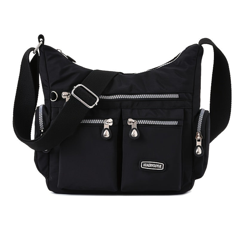 Waterproof Nylon Crossbody Bag for Women - Trendy Zipper Purse with Letter Patch