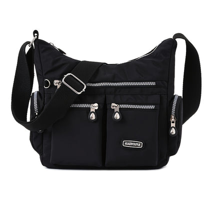 Waterproof Nylon Crossbody Bag for Women - Trendy Zipper Purse with Letter Patch