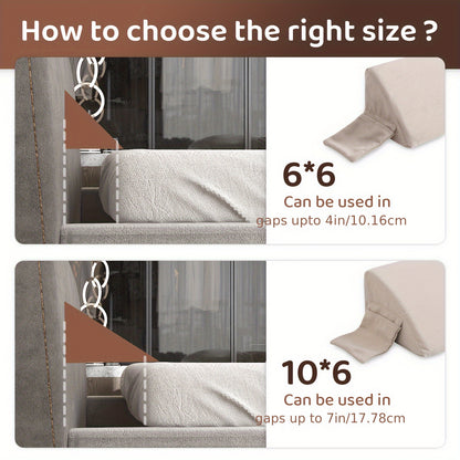 Ergonomic Bed Wedge Pillow - Supportive Memory Foam Triangle Bolster for Headboard & Mattress Gap Filler - Reading & Sleeping Comfort - Available in Queen, King, Twin, Full Size (6''x6'') - Grey/Beige
