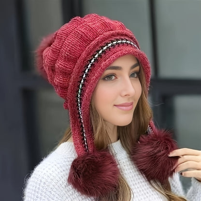 Fantasy Fleece Beanie Hat with Earflap - Stretchy Acrylic, Adjustable Cap with Storage Pocket, Hand Wash or Dry Clean