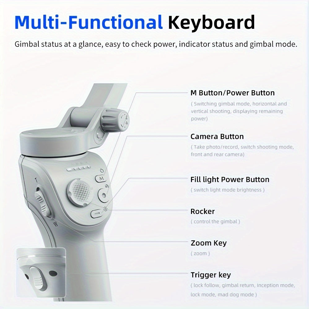 3-Axis AI Smartphone Gimbal Stabilizer Plus - Advanced Object & Face Tracking, 360° Rotation, LED Light, Tripod, Anti-Shake, Wireless Rechargeable Battery for TikTok Videos