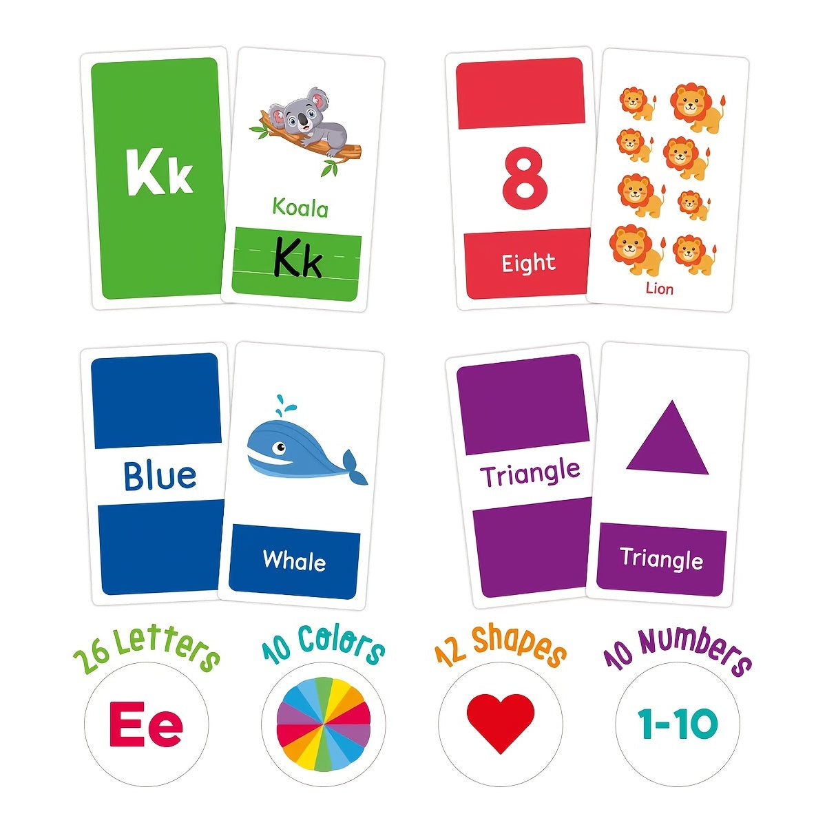 58pcs Double-Sided Alphabet Drawing Cards – Learning Colors, Numbers, Shapes, Animals, ABC Letters, and Common Words, Perfect for Halloween & Christmas Gifts