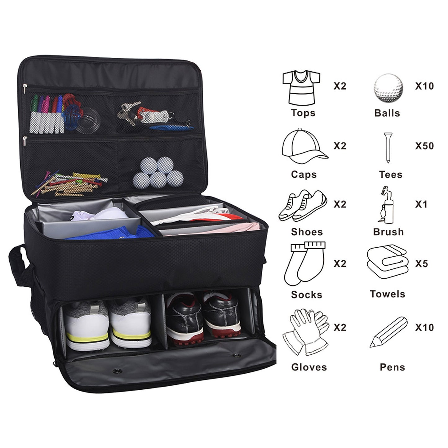 Golf Shoe Bag – Outdoor Foldable Storage for Golf Supplies, Oxford Cloth Holder Box for Ball & Towel, Portable Trunk Organizer