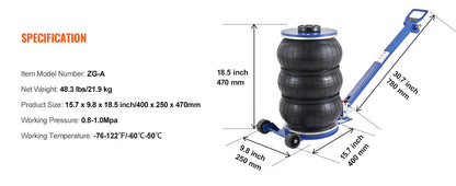 VEVOR Pneumatic Air Jack – 3 Ton/5 Ton Triple Bag Quick Lift Heavy Duty Car Repair Jack with Folding Rod & Two Wheels