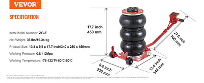 VEVOR Pneumatic Air Jack – 3 Ton/5 Ton Triple Bag Quick Lift Heavy Duty Car Repair Jack with Folding Rod & Two Wheels