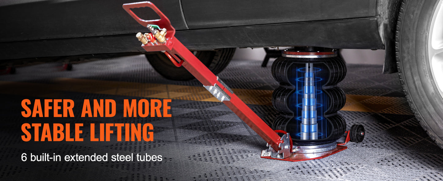 VEVOR Pneumatic Air Jack – 3 Ton/5 Ton Triple Bag Quick Lift Heavy Duty Car Repair Jack with Folding Rod & Two Wheels