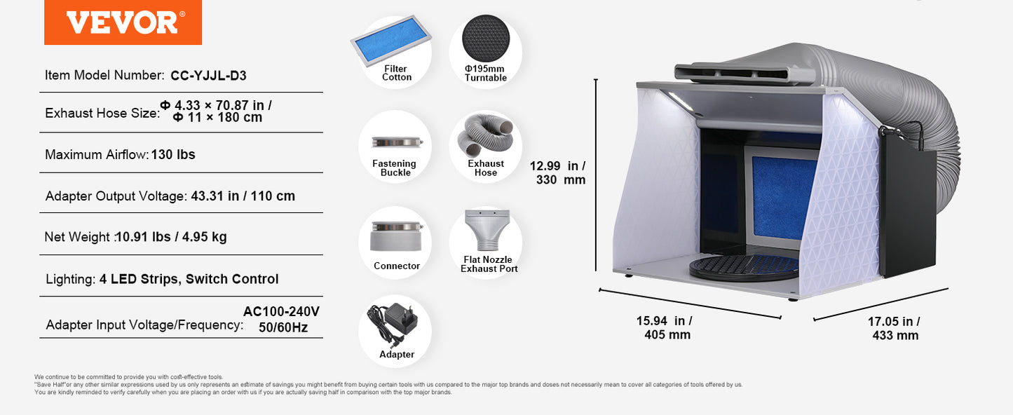 VEVOR Portable Airbrush Spray Booth – Hobby Paint Booth Kit with 4 LED Lights & Dual Exhaust Fans