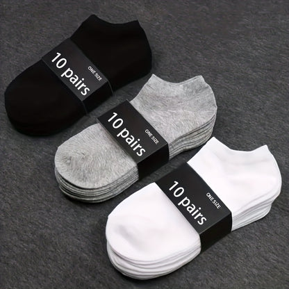 5/10 Pairs Men's Solid Low Cut Ankle Socks - Anti-Odor, Sweat Absorption, Breathable, All-Season Wear