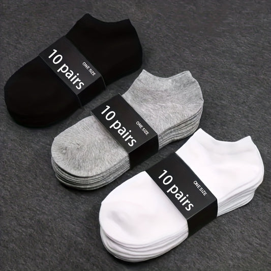 5/10 Pairs Men's Solid Low Cut Ankle Socks - Anti-Odor, Sweat Absorption, Breathable, All-Season Wear