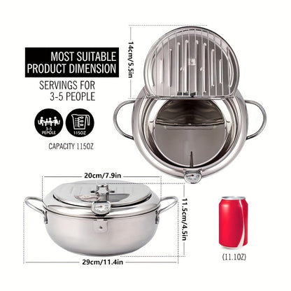 Jumi Japanese-Style Tempura Deep Fryer – Stainless Steel Frying Pan with Precise Thermometer Control – Ideal for Beef Patties, Sesame Fry Bites, Crispy Fried Chicken Wings, and More